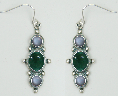 Sterling Silver Drop Dangle Earrings With Fluorite And Grey Moonstone